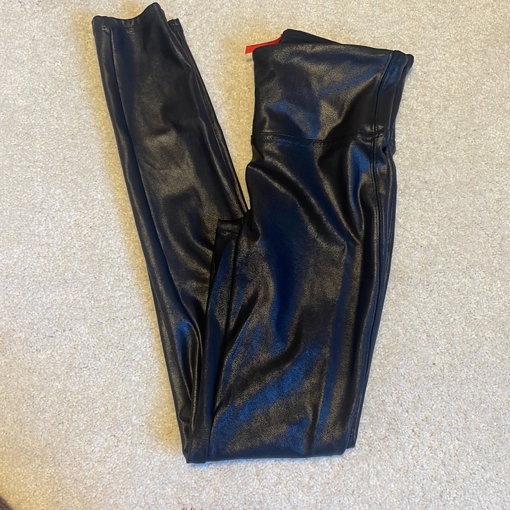 SPANX Black Faux Leather Leggings Size Small